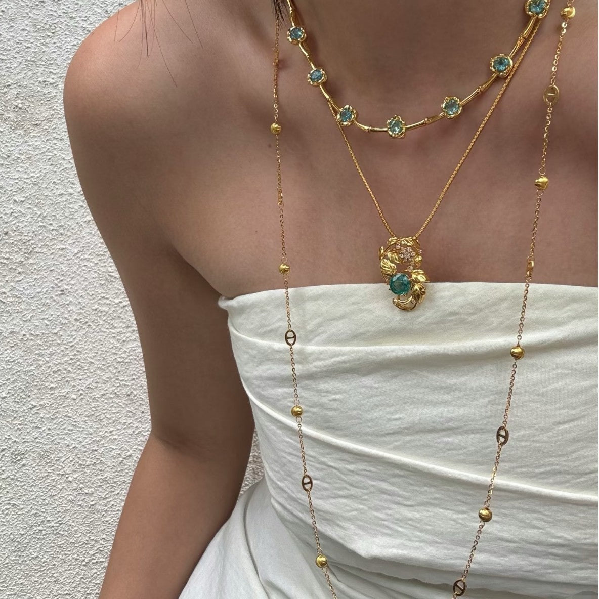 Pure Silver S925 Simple Personality Pig Nose Laser Cat Eye Bead Necklace Sweater Chain Light Luxury High-end Niche Versatile