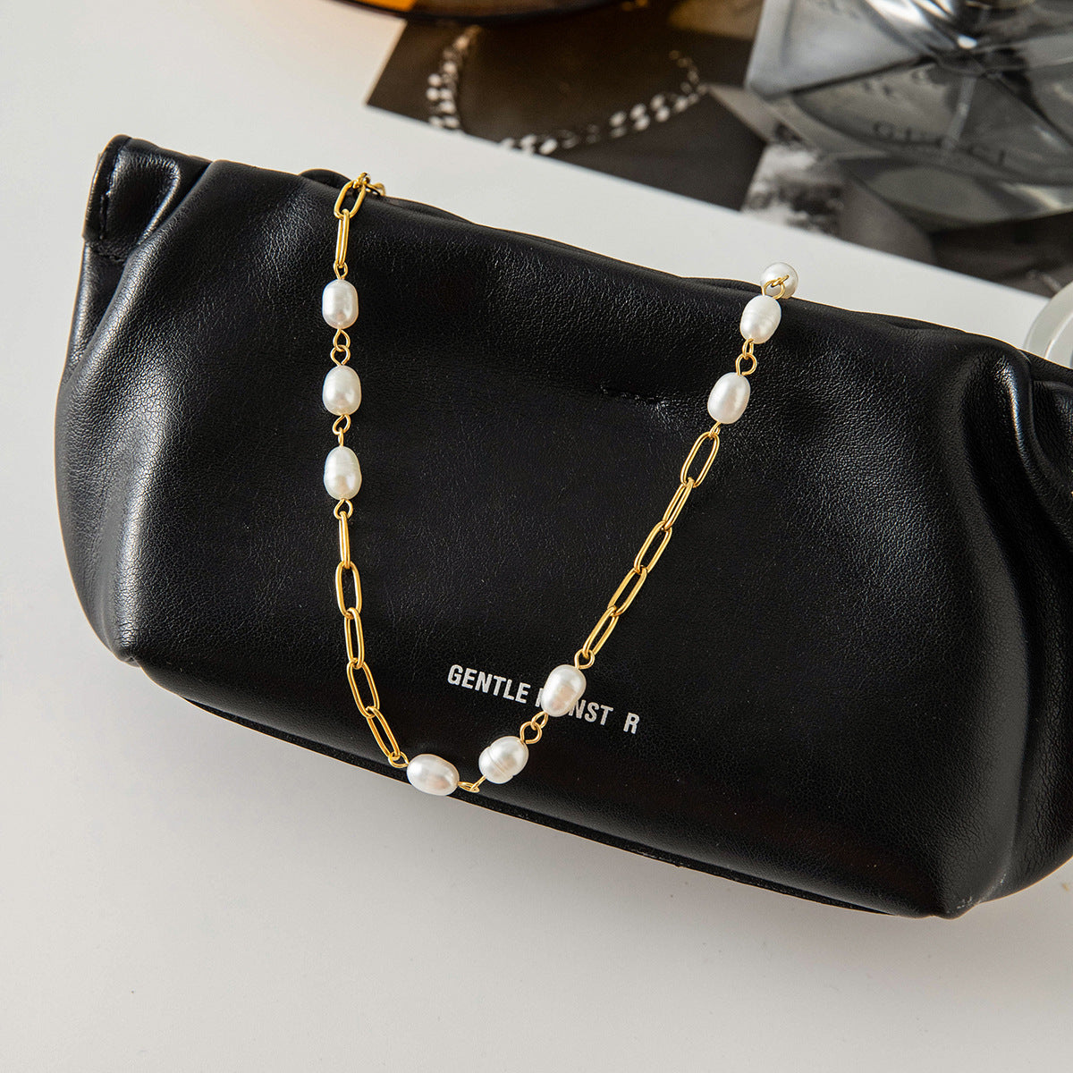 Titanium Steel Freshwater Pearl Long Necklace Light Luxury High-end Sweater Chain Stainless Steel Jewelry Accessories