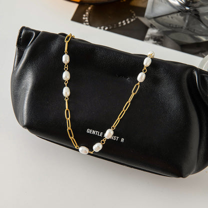 Titanium Steel Freshwater Pearl Long Necklace Light Luxury High-end Sweater Chain Stainless Steel Jewelry Accessories