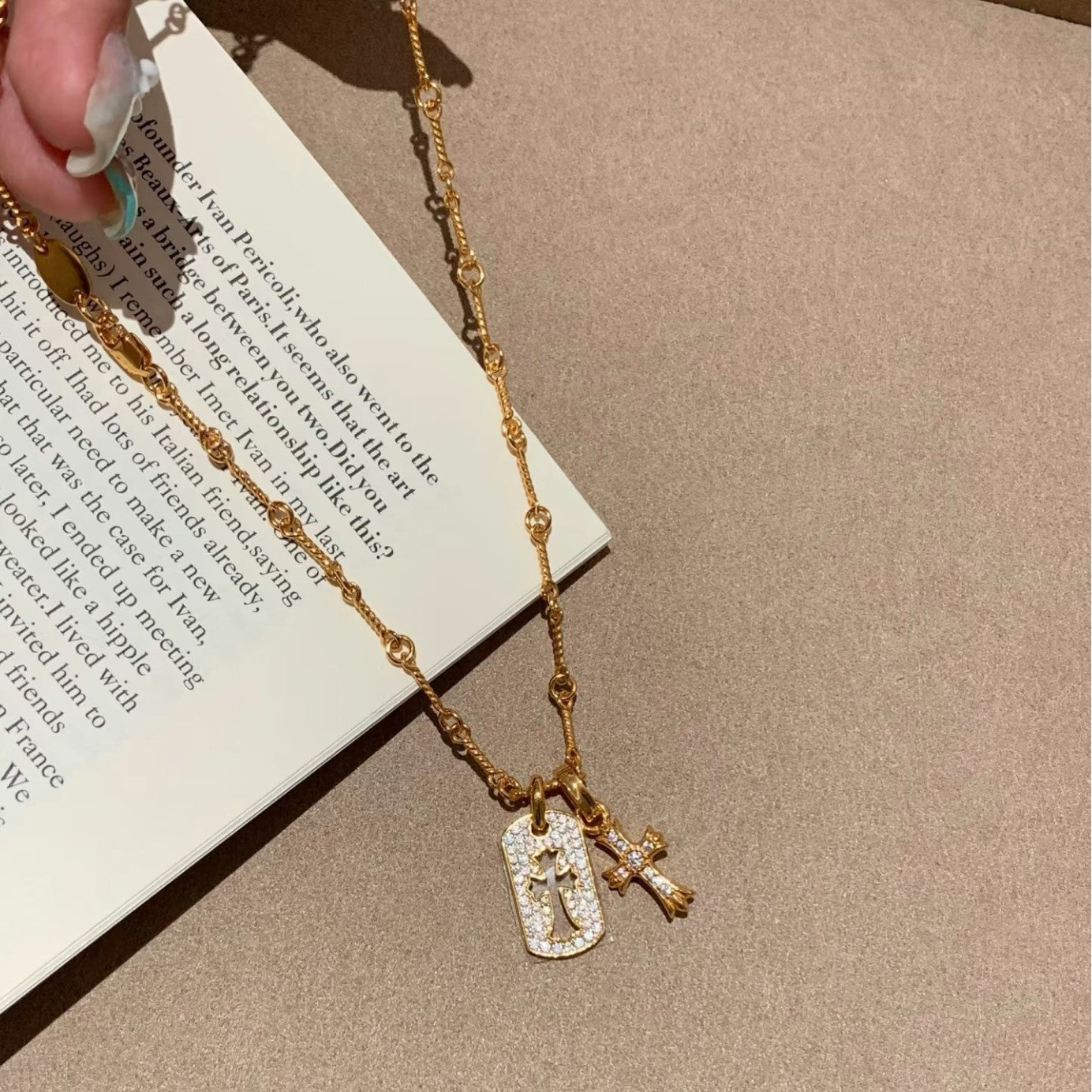 Sterling Silver S925 Double Cross Necklace Niche Ins Style High-end Light Luxury European and American Retro Versatile Heavy Craft Collarbone