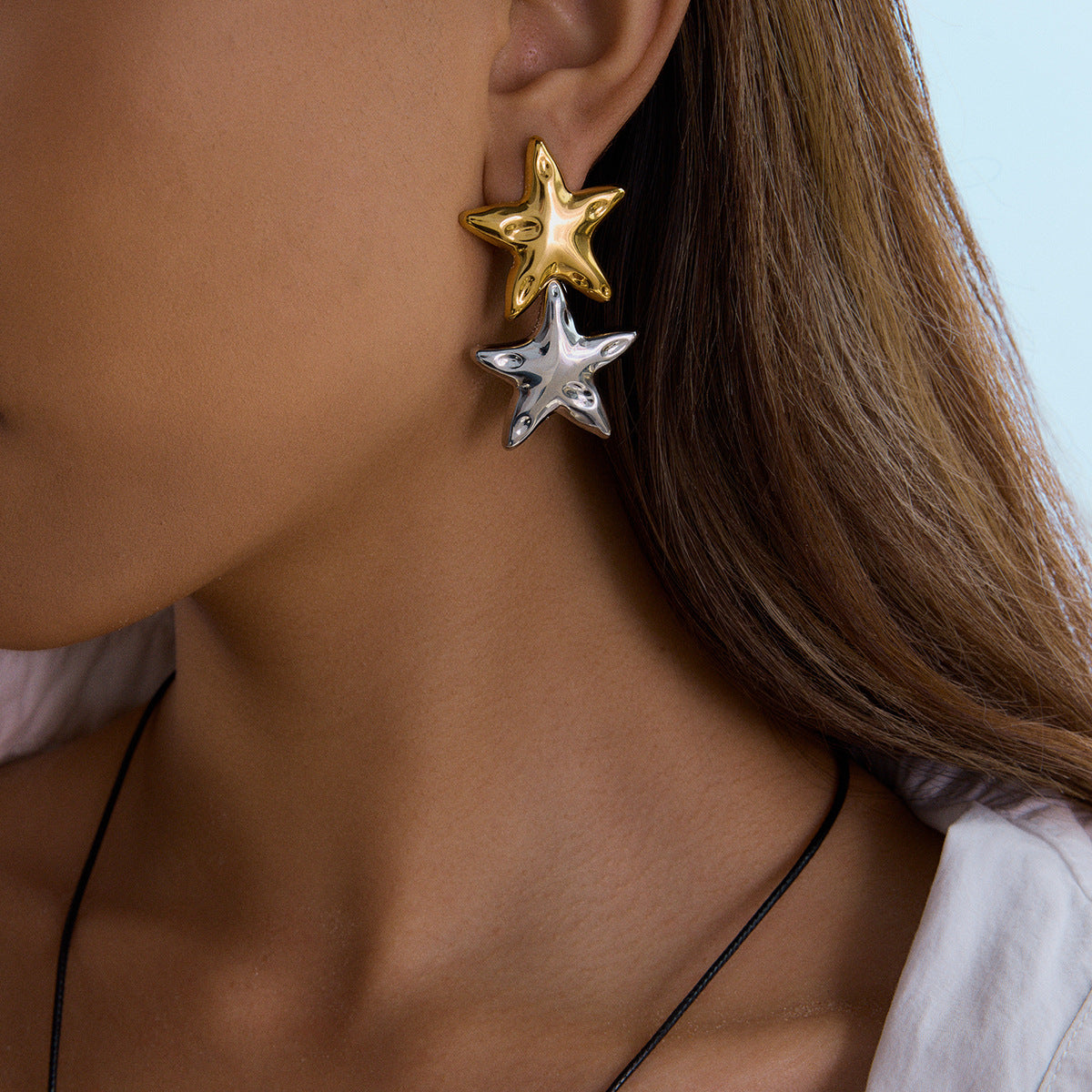 Titanium Steel Jewelry Stainless Steel Necklace Simple High-End Earrings Pentagram Ring Rings