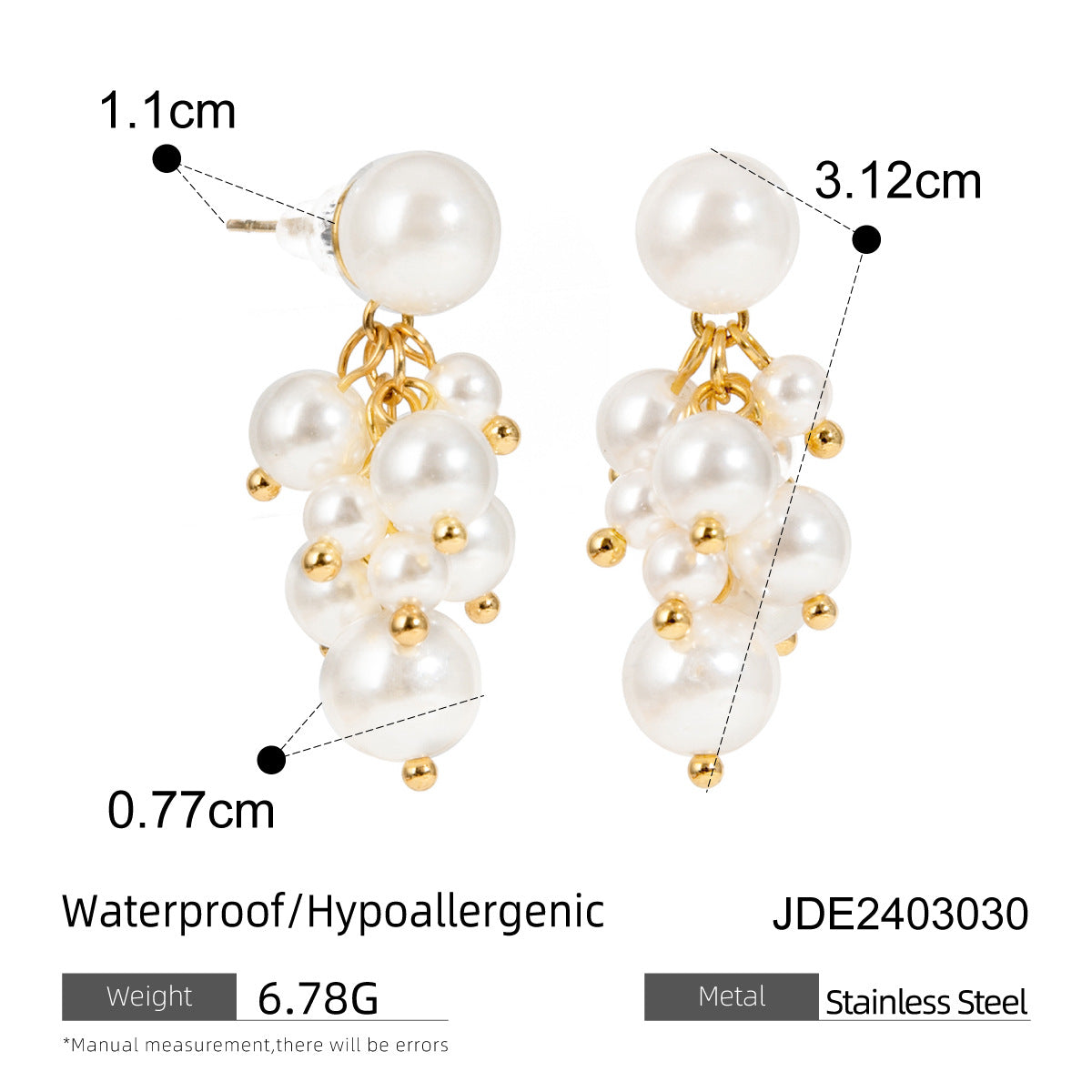 Stainless Steel Pearl Bracelet High-End Ins Light Luxury Earrings Titanium Steel Jewelry Earrings