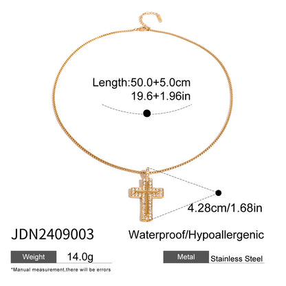 Stainless Steel Cross Pendant Necklace High-End Zircon Earrings Ins Ear Studs Ear Jewelry