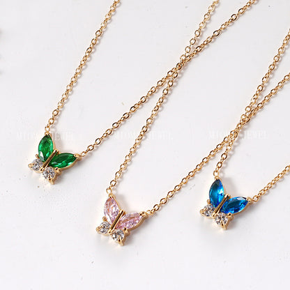 Titanium Steel 18K Vacuum Plated Colorful Zircon Necklace for Women High-End Light Luxury Micro-Paved Zircon Necklace Butterfly Design