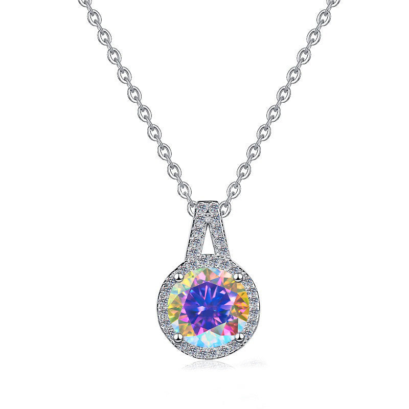 925 Sterling Silver Moissanite Pendant Clavicle Chain V-shaped Round Versatile Round Moissanite Necklace