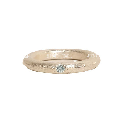 S925 Sterling Silver Brushed Aquamarine Ring for Women, Simple Style, Niche Design, Unique Matte Texture Index Finger Ring