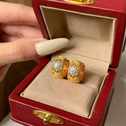 Sterling Silver S925 Italian Craft Brushed Palace Style Earrings Eight-Pointed Star Snowflake Vintage Light Luxury High-End Feel Ear Jewelry