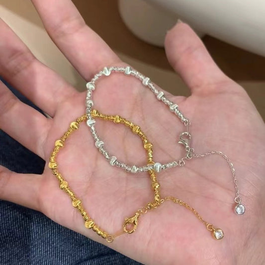 Sterling Silver S925 Real Gold Plated Cat's Eye Bead Bracelet Light Luxury High-end Exquisite Niche Design Jewelry