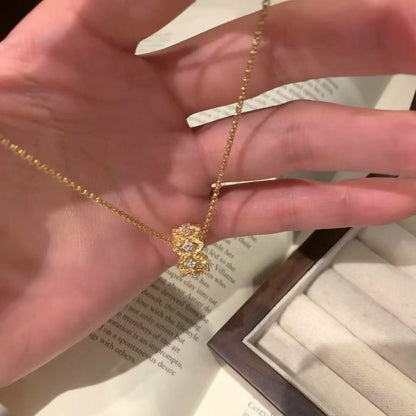 Pure Silver S925 Hollow Lace Edge Inlaid Diamond Necklace Niche Design Minimalist Cool Style Collarbone Chain Jewelry