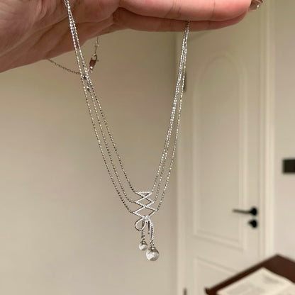 Pure Silver S925 Ballet Lace Natural Double A Necklace White Crystal Sweater Chain Fashion Light Luxury High-end Ins Style