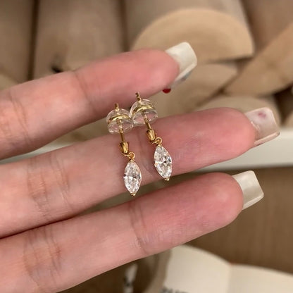 Korean Style Elegant Fashion Super Shiny Horse Eye Earrings S925 Silver Needle Exquisite Versatile Light Luxury Earrings