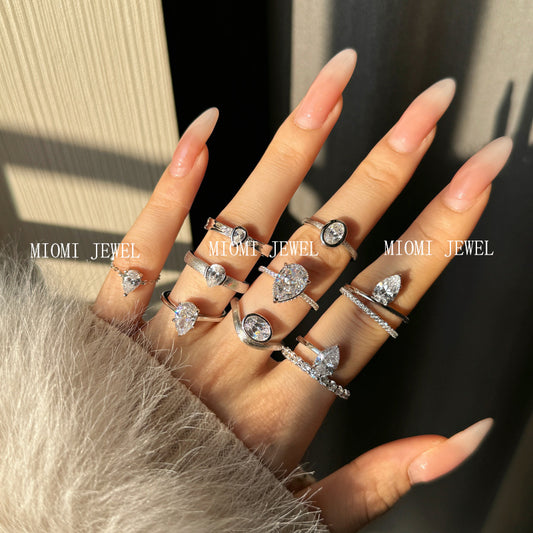Luxury French Style S925 Sterling Silver Ring for Women with Water Drop Egg-Shaped Zircon Inlay, Exquisite Wedding Ice Flower Cut Women's Jewelry