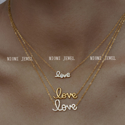 Stainless Steel Letter Necklace High-End Rhinestone Clavicle Chain Titanium Steel Jewelry Necklace