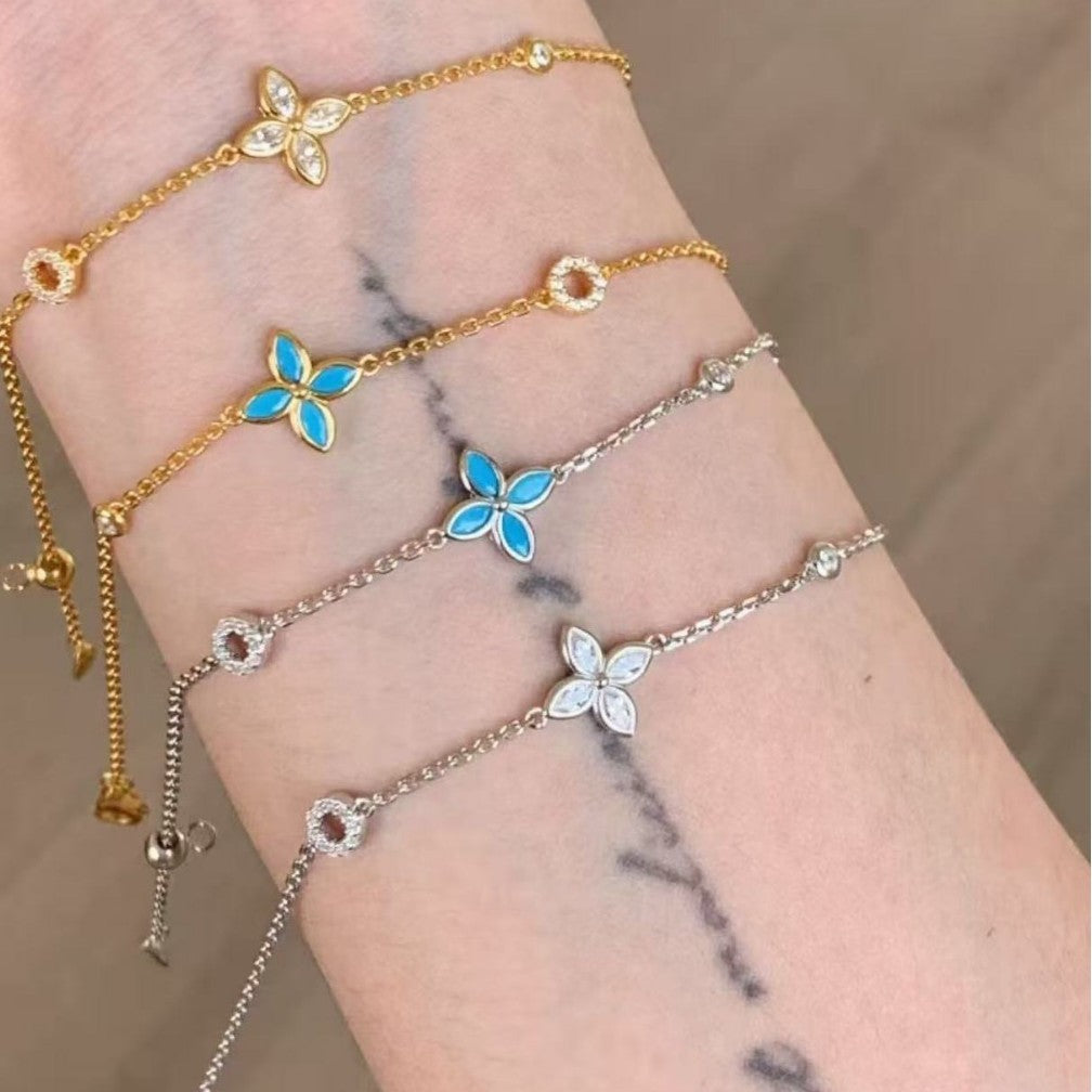 Pure Silver S925 High Carbon Diamond Marquise Four-Leaf Clover Bracelet Light Luxury High-End Exquisite Niche Design Jewelry Versatile