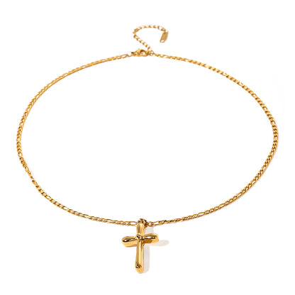 18k Gold Stainless Steel Cross Necklace Niche High-end Minimalist Cross Titanium Steel Necklace