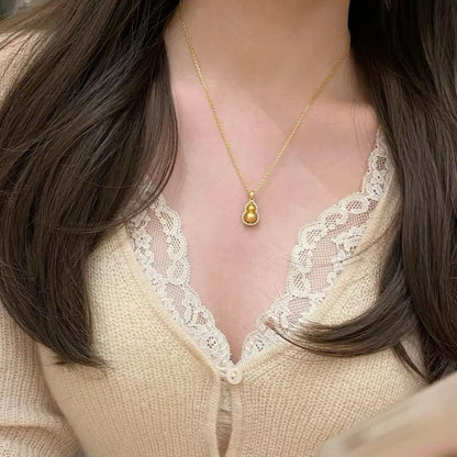 Vintage Sterling Silver S925Traditional Gold Gourd Necklace Chinese Style Necklace for Women High-end Pure Silver Gourd Necklace