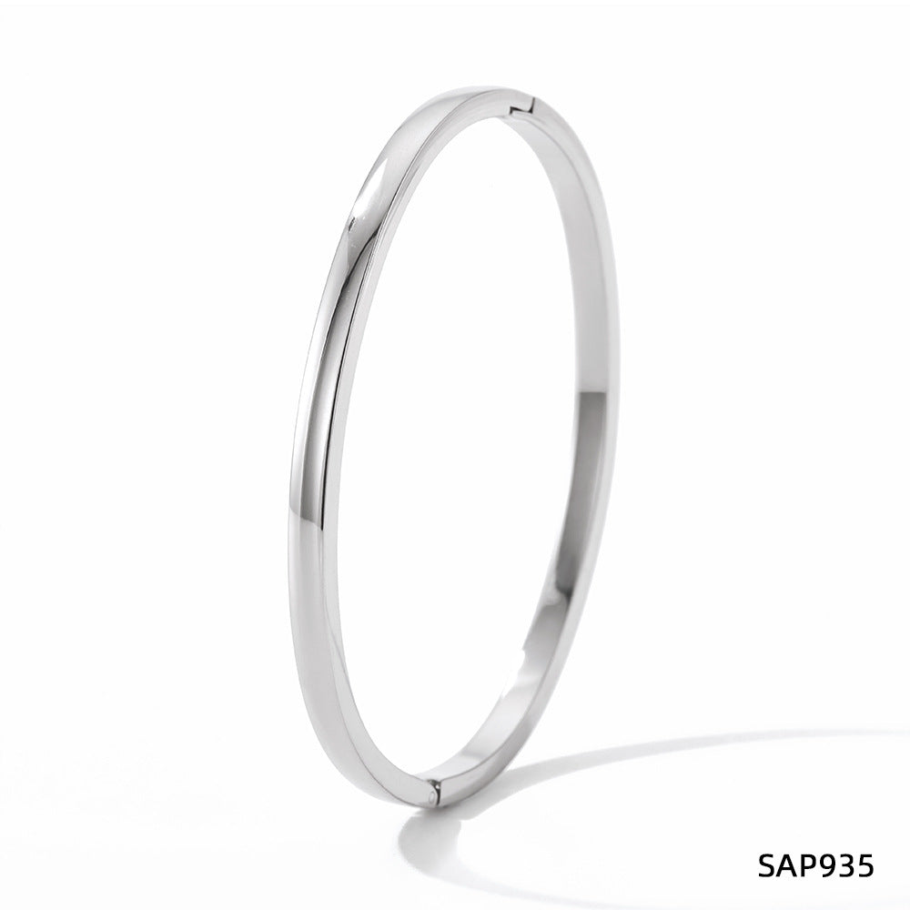 Non-Fading Multiple Styles Diamond-Studded Plain Hoop Bracelet Vacation Style Eight-Pointed Star Waterproof Stackable Stainless Steel Jewelry