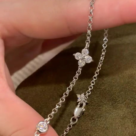 Sterling Silver S925 High Carbon Diamond Four-Leaf Clover Bracelet Light Luxury High-End Exquisite Niche Design Jewelry