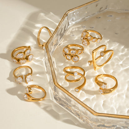 18k Gold Stainless Steel Zircon Open Ring High-end Ins Style Titanium Steel Jewelry Rings