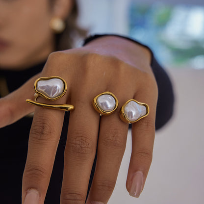 Imitation Baroque Pearl Ring Titanium Steel Non-Fading Hand Jewelry Light Luxury High-End Feel Stainless Steel Autumn Winter Accessories for Women