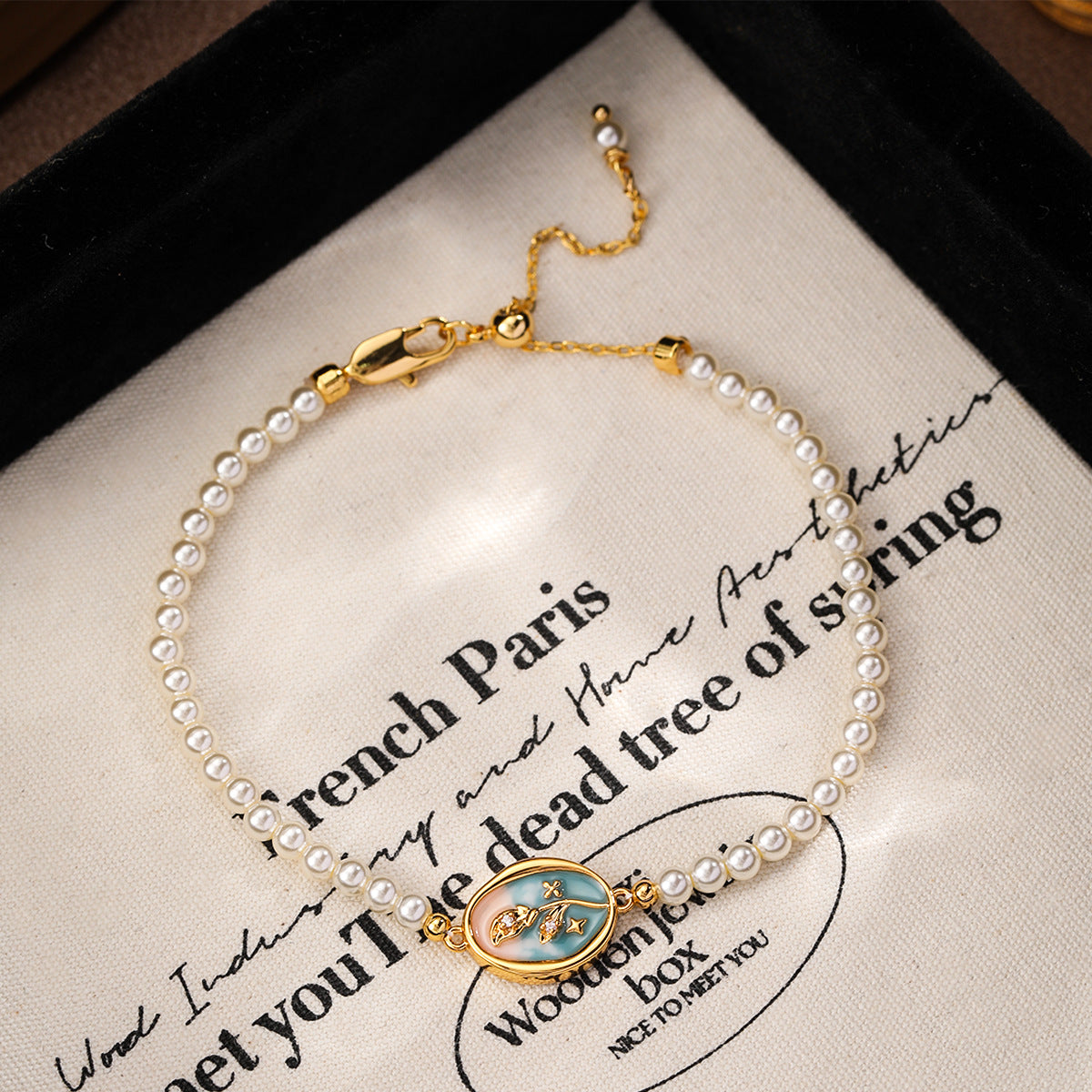 NALA Oil Painting Glass Pearl Bracelet Niche Light Luxury Non-Fading Versatile Creative Jewelry