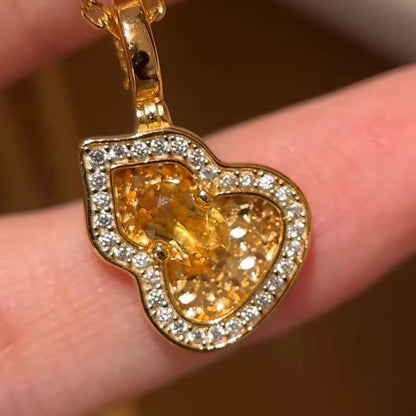 Pure Silver S925 CNC Craft Gourd Yellow Crystal Necklace Brown Rope Necklace New Chinese Style Exquisite Light Luxury High-end Jewelry