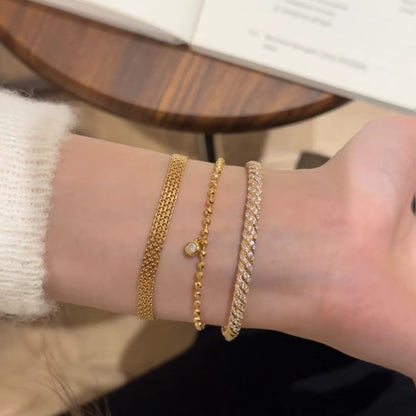 Vintage Style Pure Silver S925 Real Gold Plated High Carbon Diamond Bubble Laser Bead Bracelet Push-Pull Adjustable Bracelet