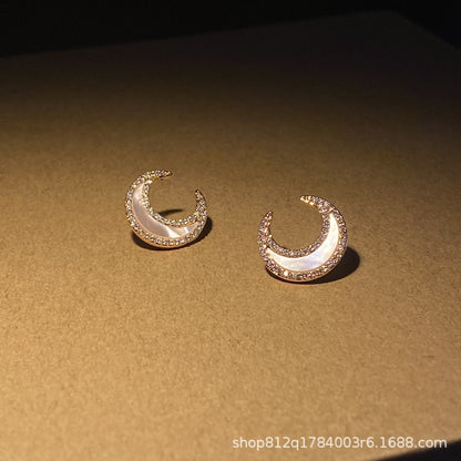 Iris Moon Sea Inlaid Diamond Shell Earrings for Women, Pure Silver Simple Minimalist Style Earrings, 2025 Trend