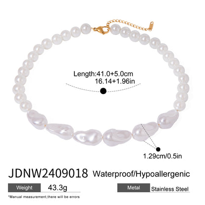 Stainless Steel Pearl Necklace High-end Exaggerated Flower Stud Earrings Titanium Steel Jewelry Earrings