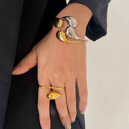 Stainless Steel Water Drop Necklace High-end Earrings Niche Open Bracelet Titanium Steel Ring Jewelry