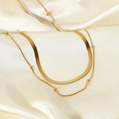 INS New Fashion Layered Stainless Steel Choker Necklace 14K Gold Plated Round Bead Chain Jewelry Snake Chain Necklace for Women