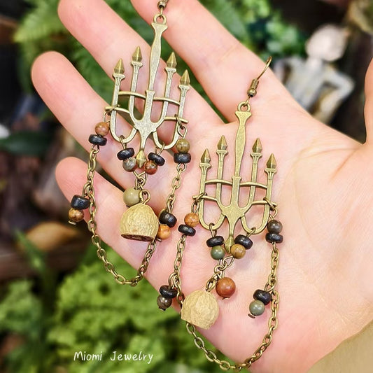 Forest-Style Vintage Niche Long Lolita Dark Gothic Palace-Style Plant Dried Fruit Bead Tassel Candle Lamp Earrings