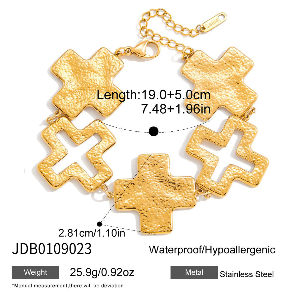 Titanium Steel Hammered Cross Bracelet Light Luxury High-End Feel Jewelry Non-Fading Stainless Steel Accessories Hot Item