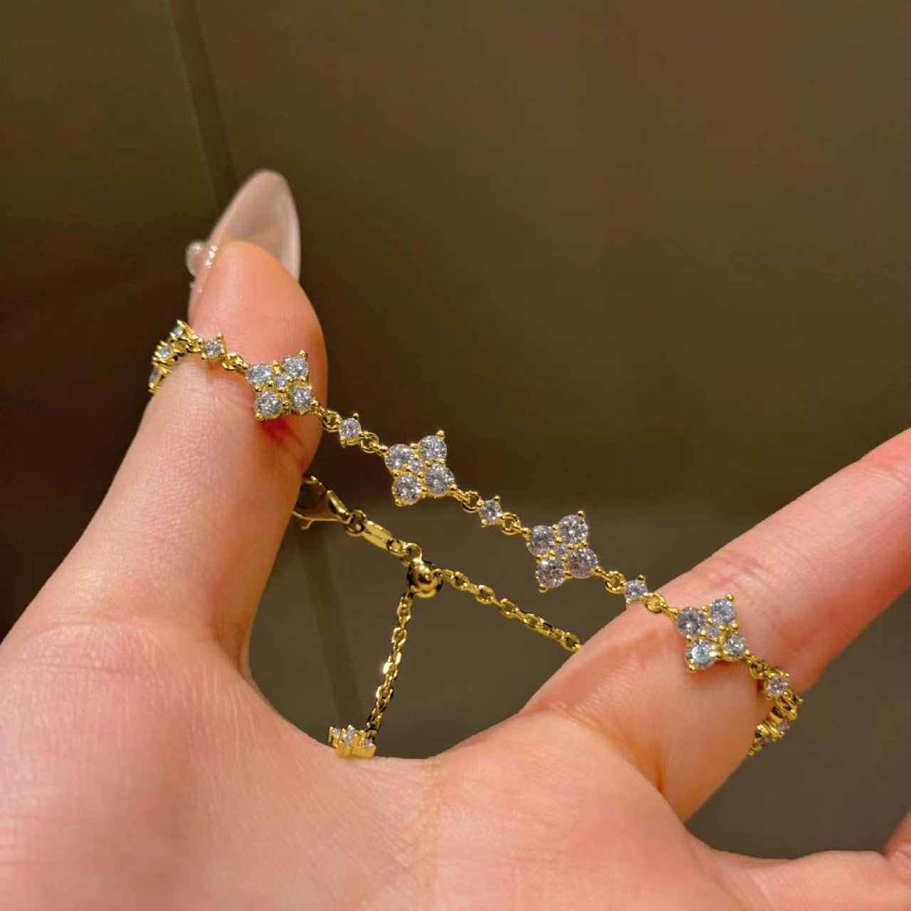 Pure Silver S925 High Carbon Diamond Four-Leaf Clover Bracelet Ultra Shiny French Style High-End Elegant