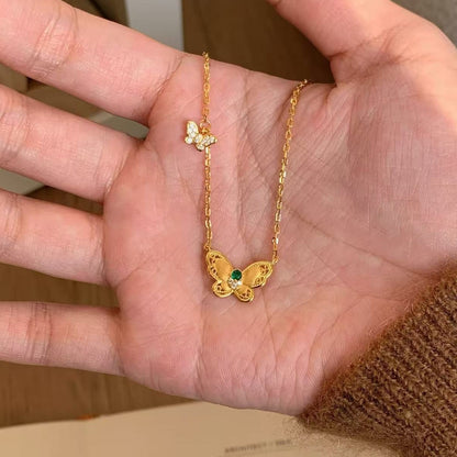 Sterling Silver S925 Brushed Craft Butterfly Bracelet Necklace Set Niche Design Light Luxury High-end Versatile