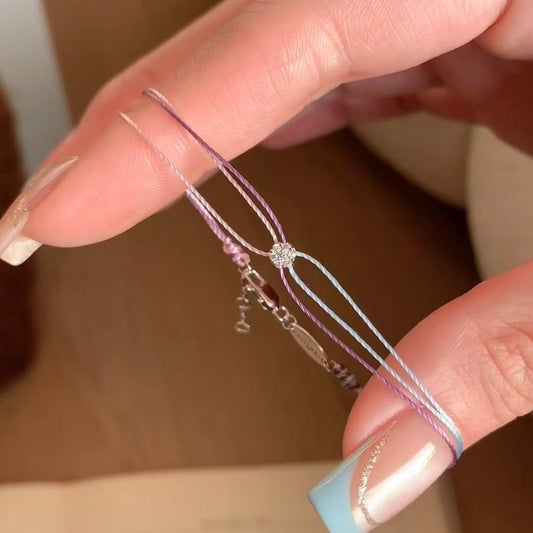 Three-Color Rainbow Small Red Rope Hand-Woven Bracelet with Sparkling Diamonds, Light Luxury Fashionable Versatile Women's Bracelet