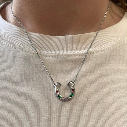 Stainless Steel gold Lucky Horseshoe U-Shaped Necklace Rainbow Element Kaleidoscope Lucky Symbol Inlaid Diamond Collarbone Chain for Women Color Retention