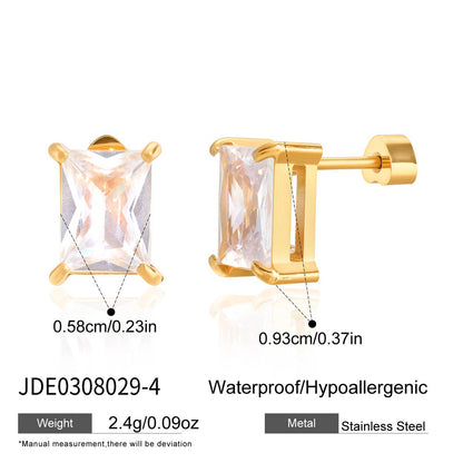 Titanium Steel Zircon Earrings Niche Simple Earrings Non-Fading 18k Gold Stainless Steel Jewelry High-End Feel