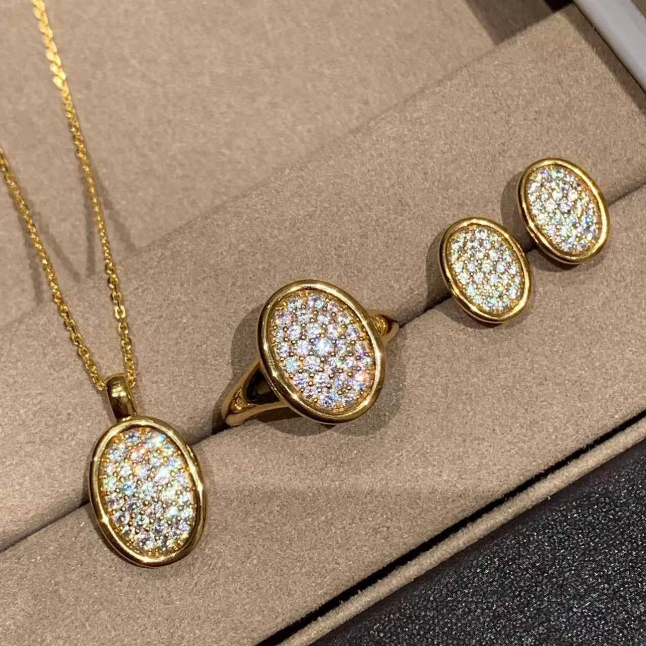 Pure Silver S925 Vintage Style High Carbon Diamond Minimalist Necklace and Earring Set Sparkling Light Luxury High-end