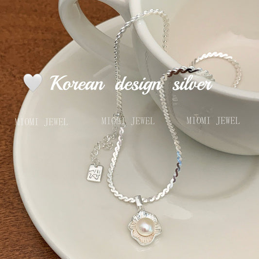 Korean Style Blogger Same Style Jewelry S925 Sterling Silver Poached Egg Pearl Necklace Niche Design Versatile Women's Style