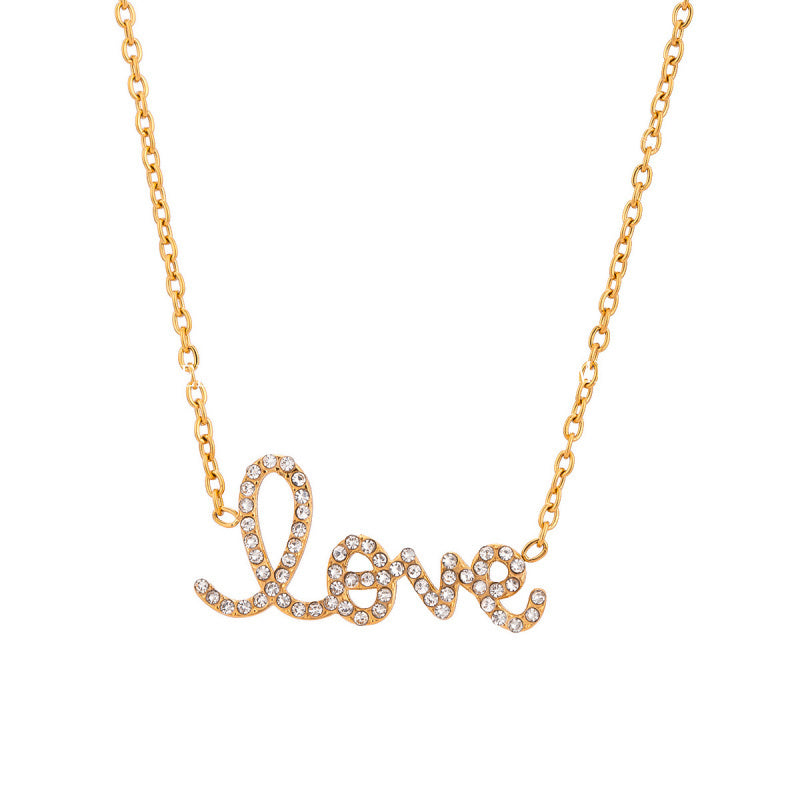 Stainless Steel Letter Necklace High-End Rhinestone Clavicle Chain Titanium Steel Jewelry Necklace