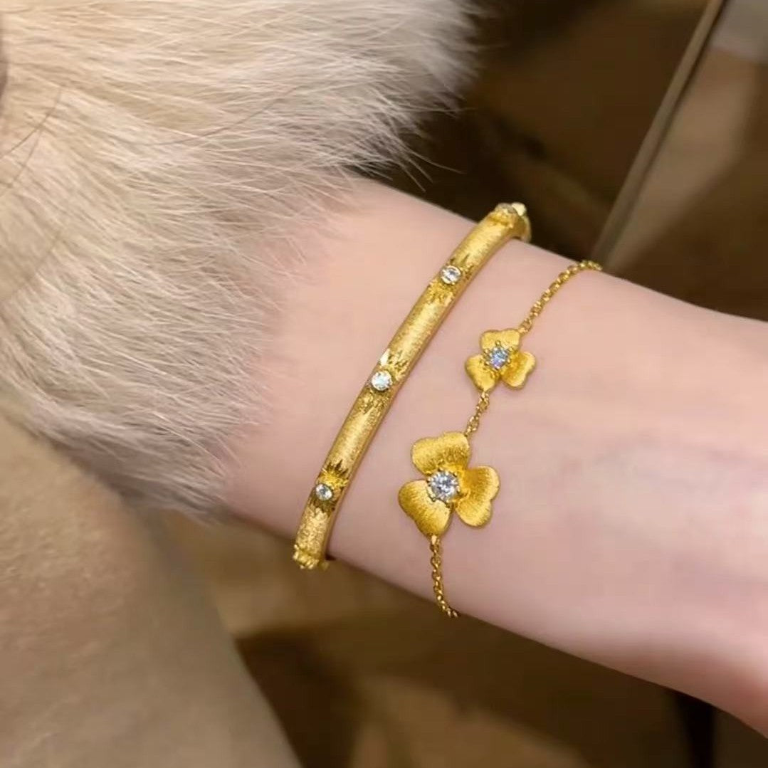 Pure Silver S925 Italian Brushed Craft Orchid Bracelet French Exquisite Light Luxury Niche Design Sense Layered Jewelry