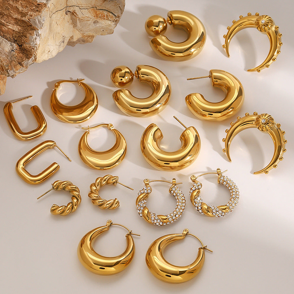 Stainless Steel Double C Earrings High-End Ins Zircon Studs Titanium Steel Ear Jewelry Earrings