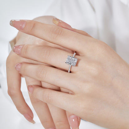 High Carbon Diamond Jewelry S925 Sterling Silver Heavy Craft Ring for Women 8A Zircon Square Ice Flower Cut Gemstone Ring
