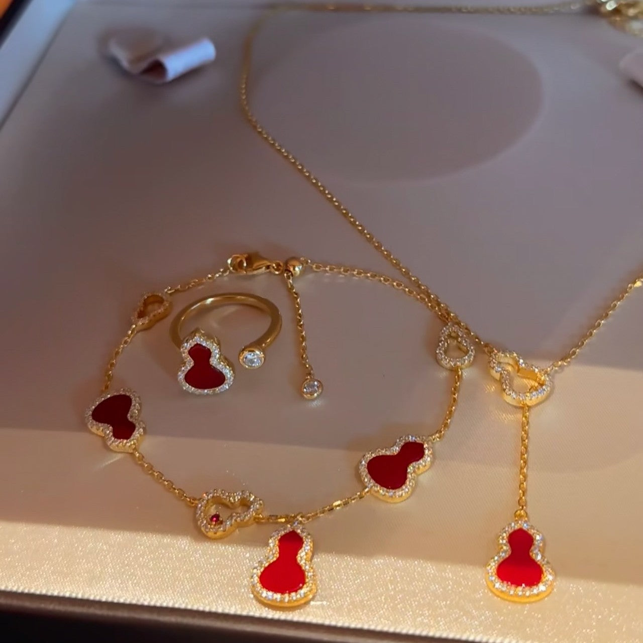 Pure Silver S925 Natural Red Agate Double-Sided Wearable Bracelet Necklace Set Light Luxury Exquisite High-End Feel Whitening Accessories