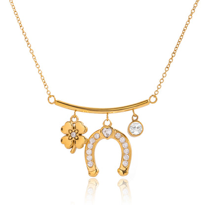 Titanium Steel Zircon Necklace Light Luxury High-end Oil Drop Earrings Horseshoe Series Bracelet Stainless Steel Jewelry