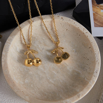 Cherry Titanium Steel Necklace Accessories for Women, Light Luxury High-End Clavicle Chain, 18k Stainless Steel Jewelry