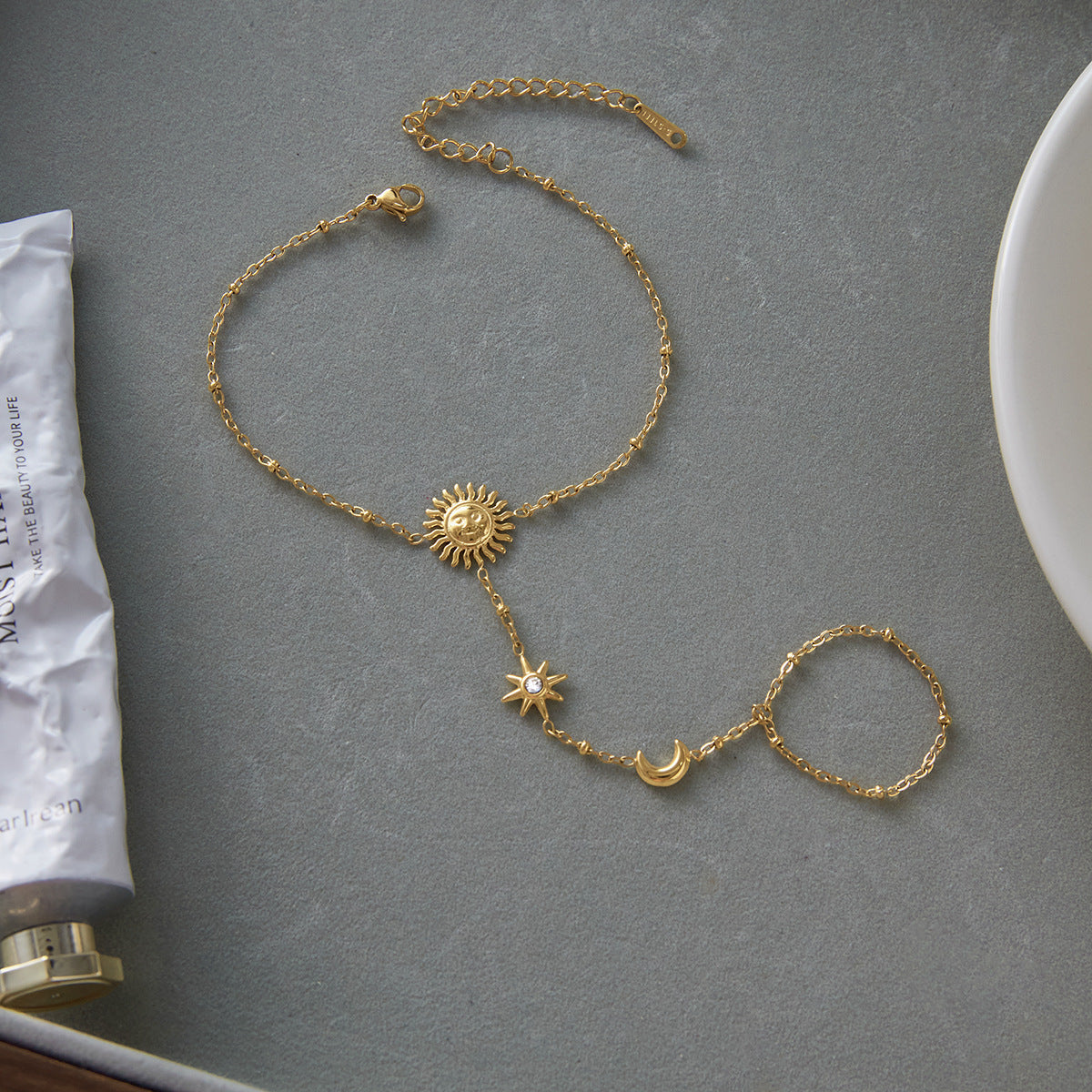 Stainless Steel Sun Finger Bracelet Light Luxury High-End Jewelry Non-Fading Titanium Steel Accessories for Women