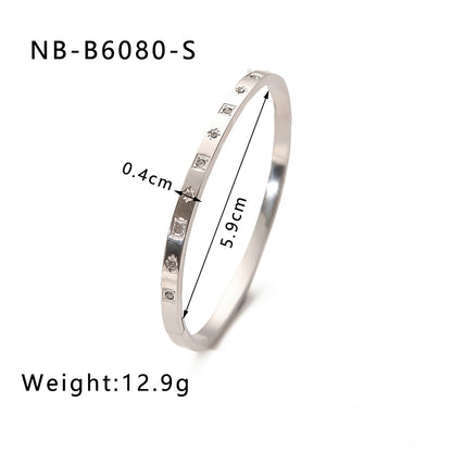 Hot-Selling Zircon Heart-Shaped Quadrilateral Geometric White Zircon Green Zircon Titanium Steel Real Gold Plated Color-Retaining Jewelry Bracelet
