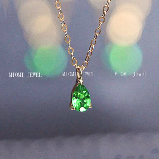 S925 Sterling Silver Emerald Water Drop Necklace
